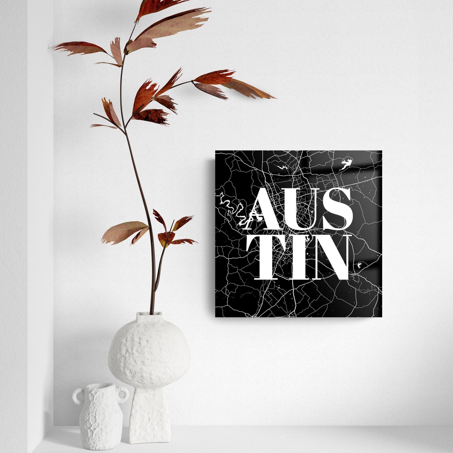 Modern Black Austin Map | Hi-Def Glass Art | Eaches | Min 2