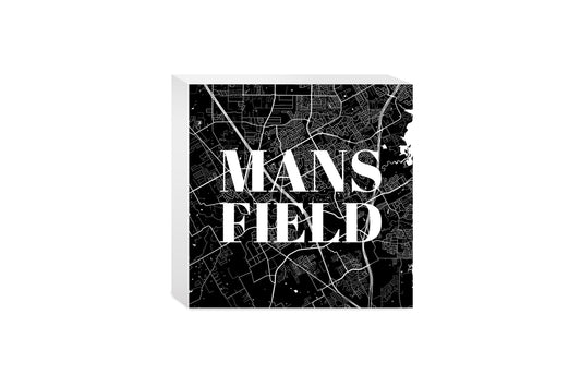 Minimalistic B&W Texas Mansfield Map | Wood Block | Eaches | Min 4