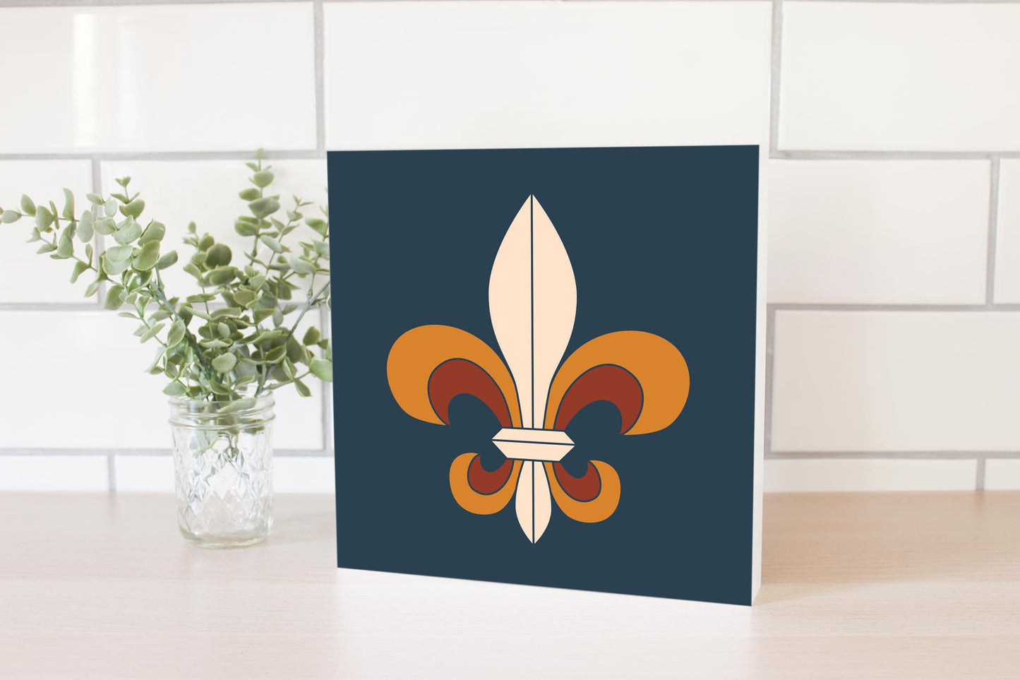 Modern Minimalist Louisiana Colorful Fleu De Lis | Wood Block | Eaches | Min 2
