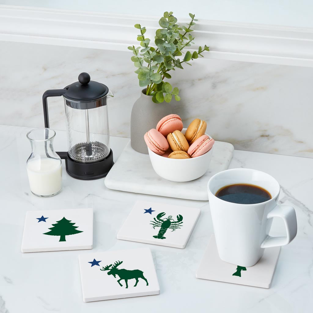New England Star With Icons | Absorbent Coasters | Set of 4 | Min 2