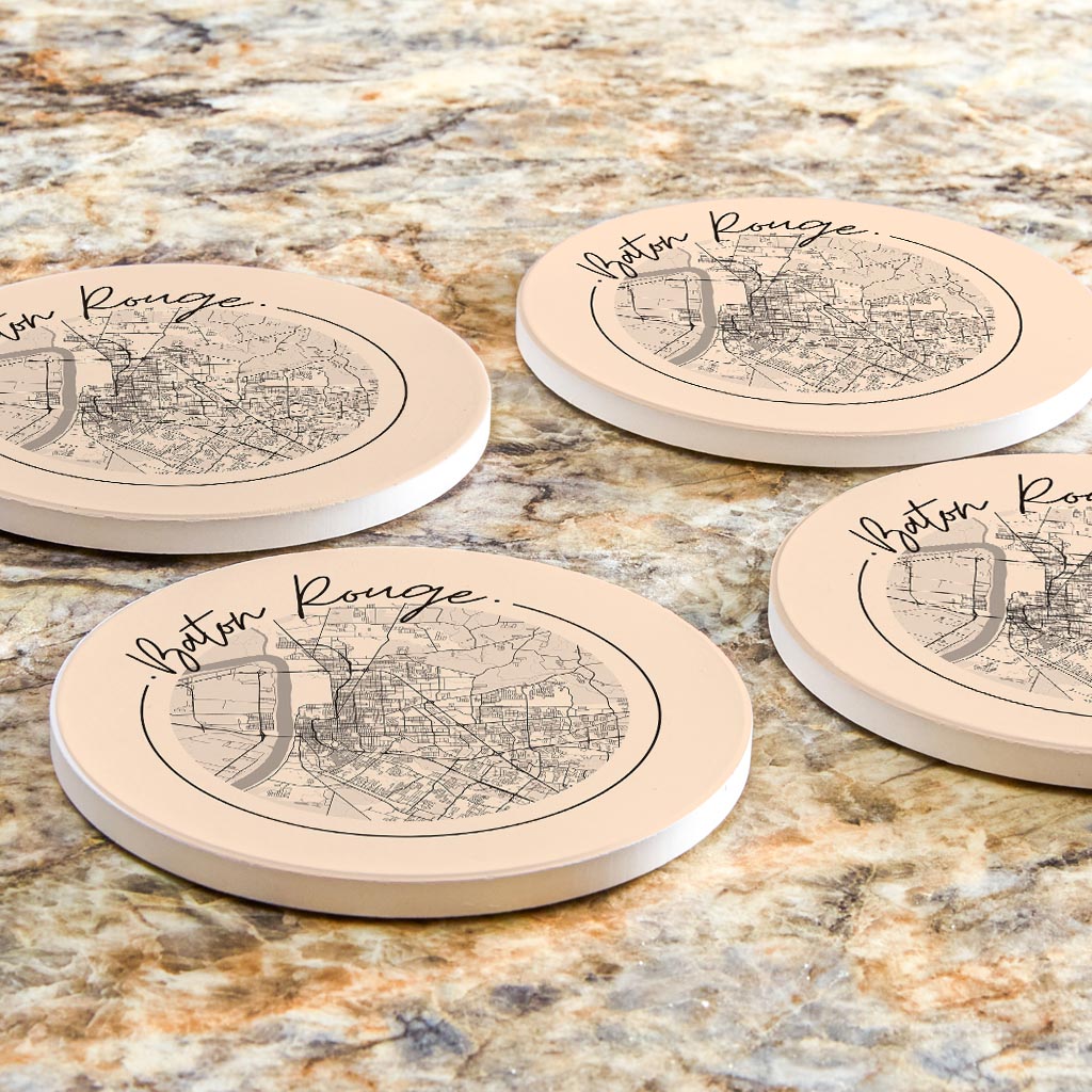 Louisiana Colorful Baton Rouge Circle Map | Absorbent Coasters | Set of 4 | Min 2