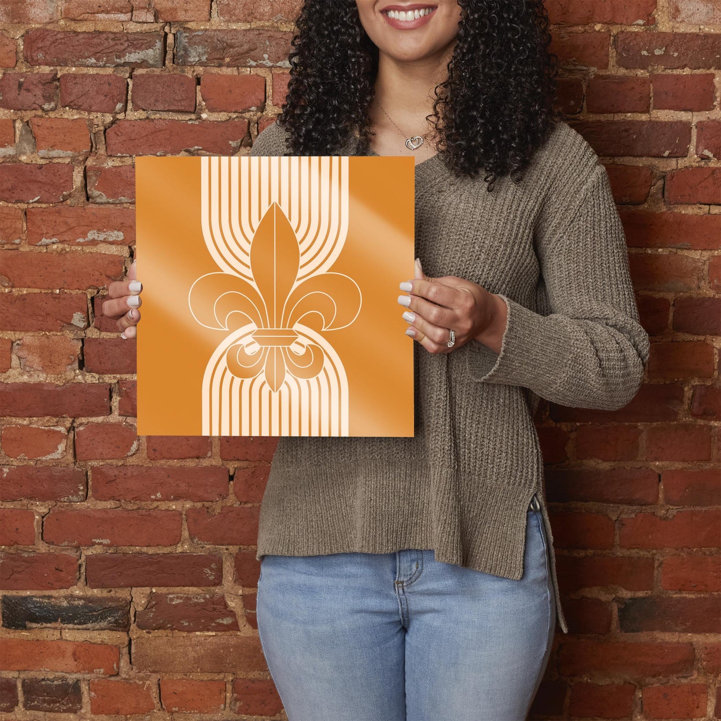 Modern Minimalist Louisiana Orange Fleu De Lis | Hi-Def Glass Art | Eaches | Min 1
