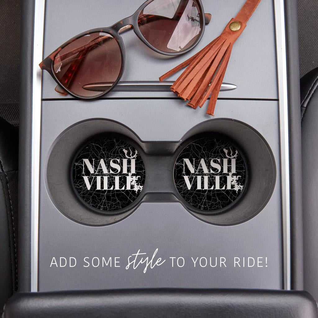 Minimalist B&W Tennessee Nashville Map | Absorbent Car Coasters | Set of 2 | Min 4