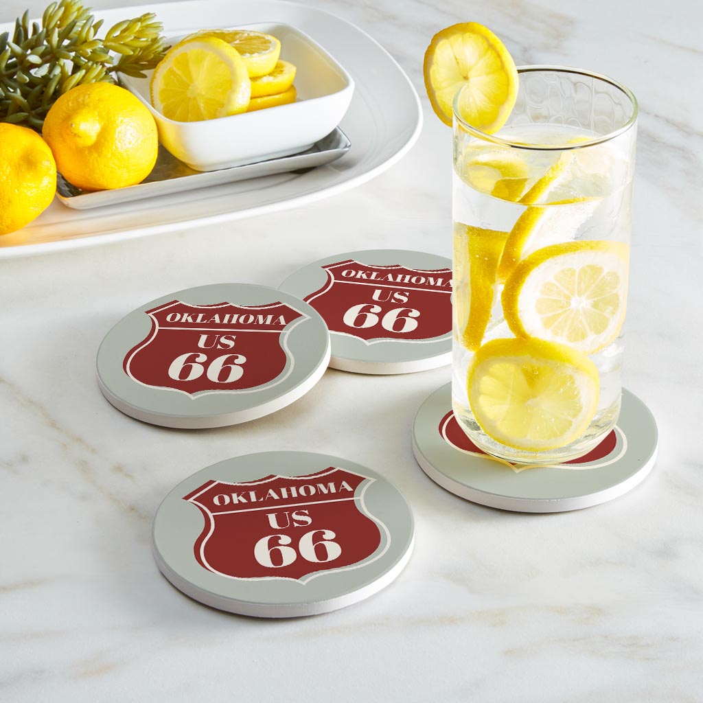 Modern Minimalist Oklahoma Us 66 Blue| Absorbent Coasters | Set of 4 | Min 2