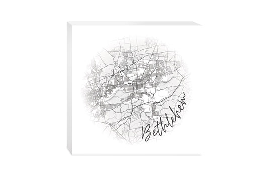 Minimalistic B&W Pennsylvania Bethlehem Circle Map | Wood Block | Eaches | Min 2