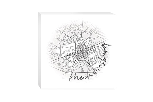 Minimalistic B&W Pennsylvania Mechanicsburg Circle Map | Wood Block | Eaches | Min 2
