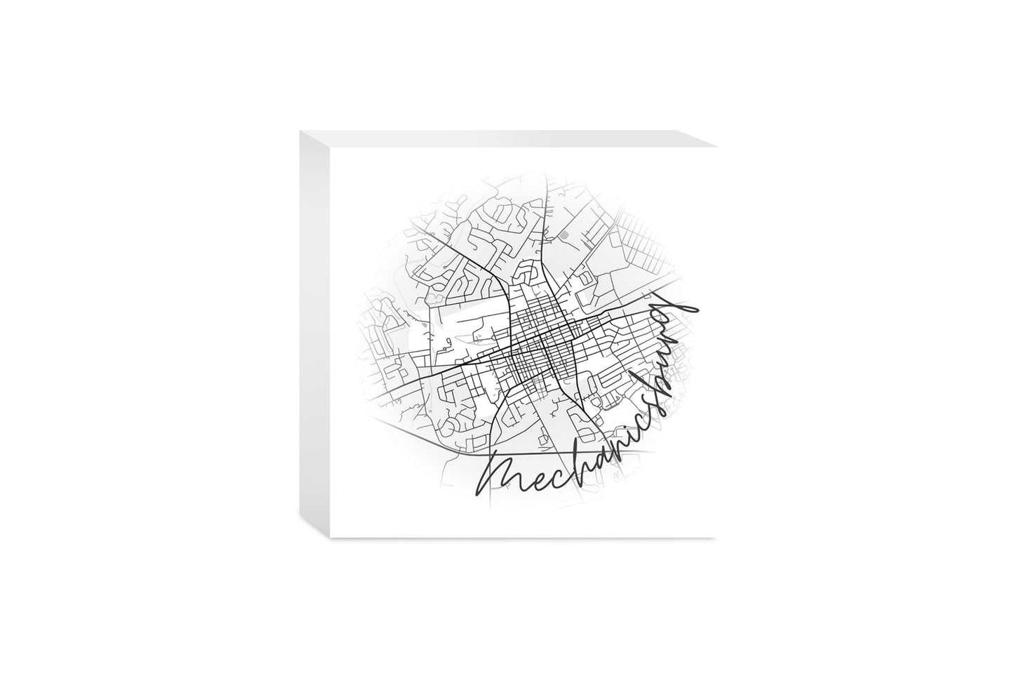 Minimalistic B&W Pennsylvania Mechanicsburg Circle Map | Wood Block | Eaches | Min 4