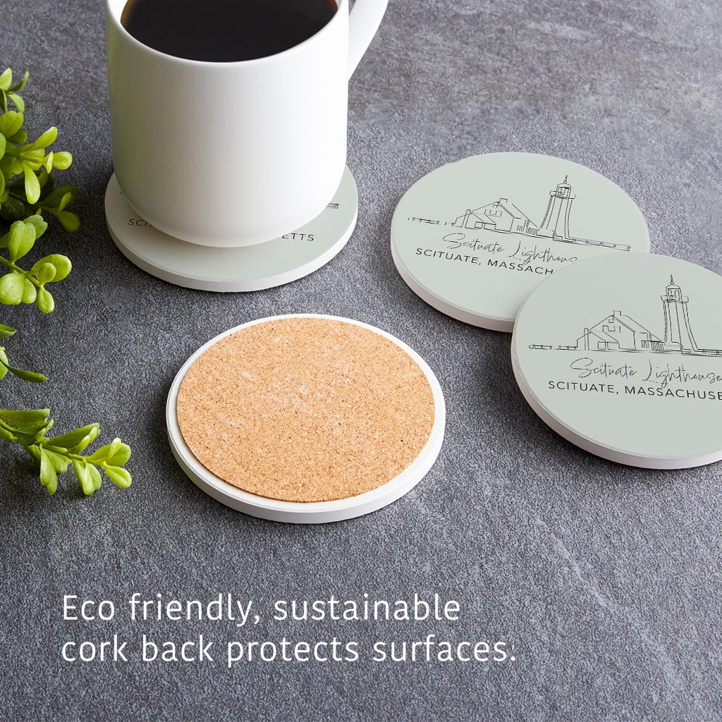 Scituate Lighthouse Muted Coastal | Absorbent Coasters | Set of 4 | Min 2