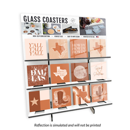 Modern Minimalist Texas Square Glass Coaster Loaded Display POP Min of 1