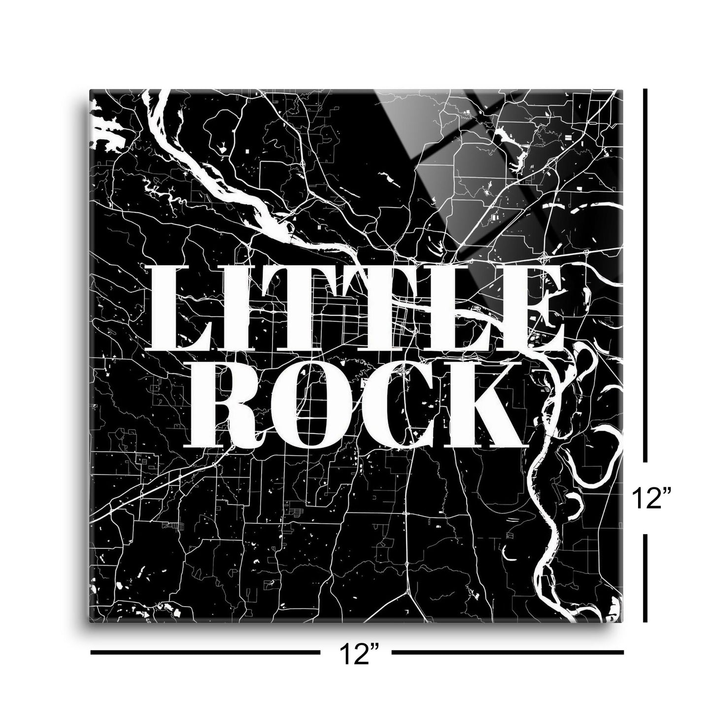 B&W Minimalist Arkansas Little Rock Map | Hi-Def Glass Art | Eaches | Min 1