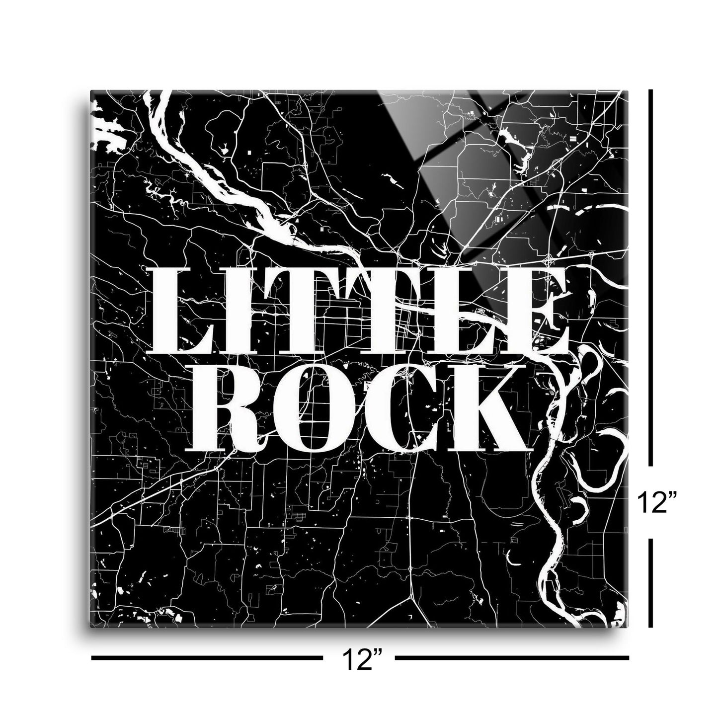 B&W Minimalist Arkansas Little Rock Map | Hi-Def Glass Art | Eaches | Min 1
