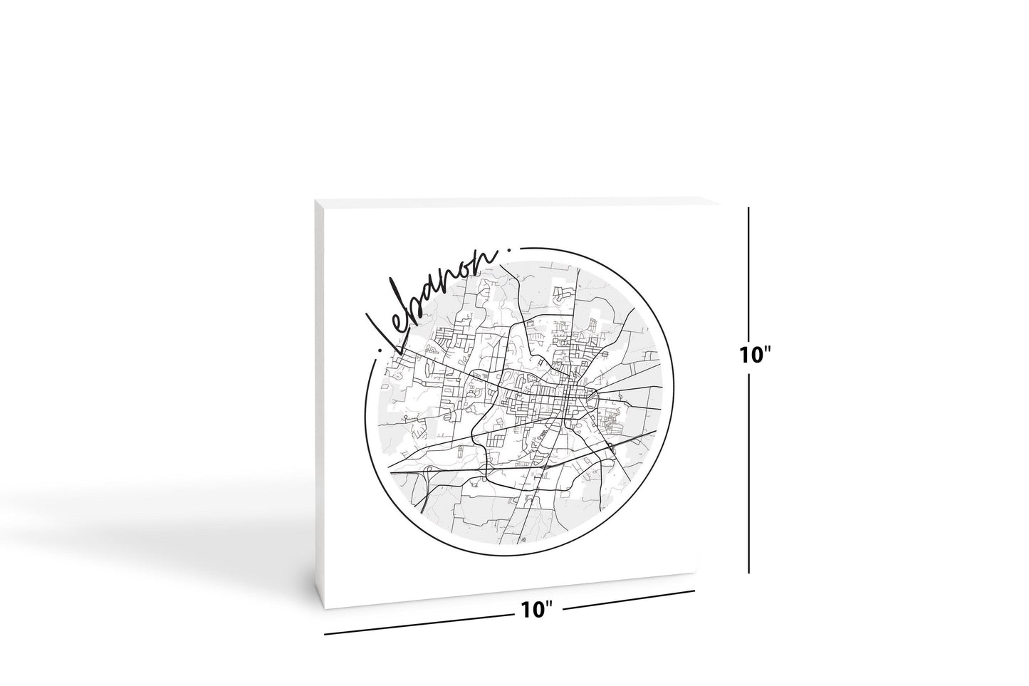 Minimalist B&W Tennessee Lebanon Circle Map | Wood Block | Eaches | Min 2