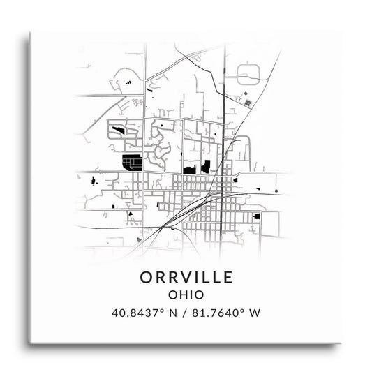 Orrville Oh Minimalistic Map With Coordinates | Hi-Def Glass Art | Eaches | Min 1