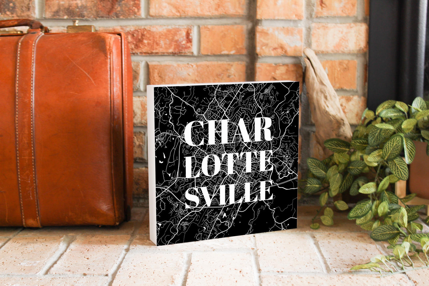 Minimalistic B&W Virginia Charlottesville Map | Wood Block | Eaches | Min 2