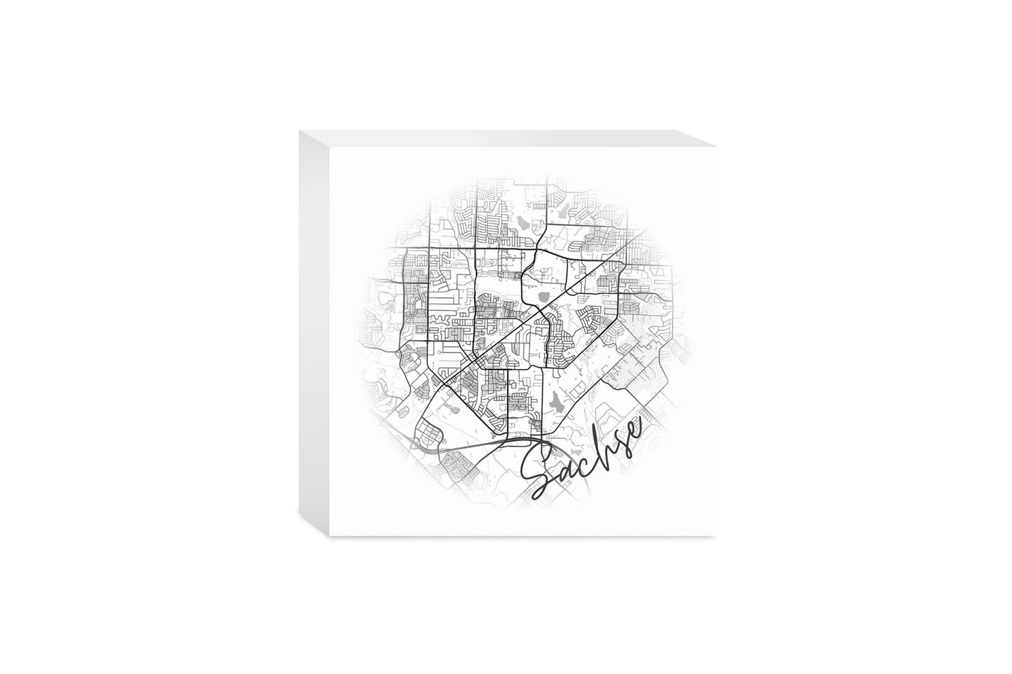 Minimalistic B&W Texas Sachse Circle Map | Wood Block | Eaches | Min 4