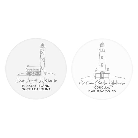 North Carolina Lighthouses | Absorbent Car Coasters | Set of 2 | Min 4