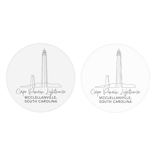 Cape Romain Lighthouse | Absorbent Car Coasters | Set of 2 | Min 4