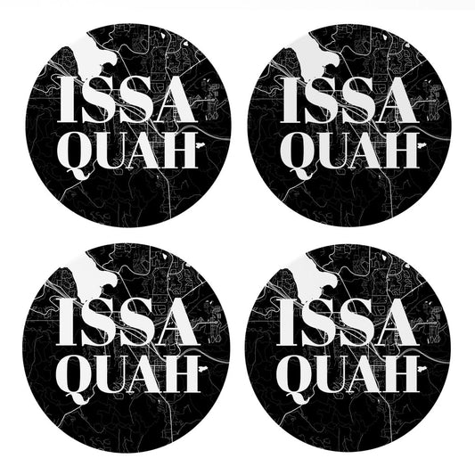 Minimalistic B&W Washington Issaquah Map | Absorbent Coasters | Set of 4 | Min 2