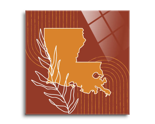 Modern Minimalist Louisiana State Shape With Leaf | Hi-Def Glass Art | Eaches | Min 2