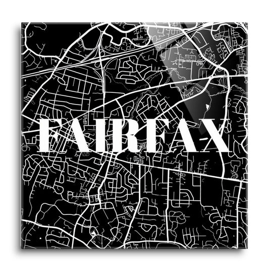 Minimalistic B&W Virginia Fairfax Map | Hi-Def Glass Art | Eaches | Min 1