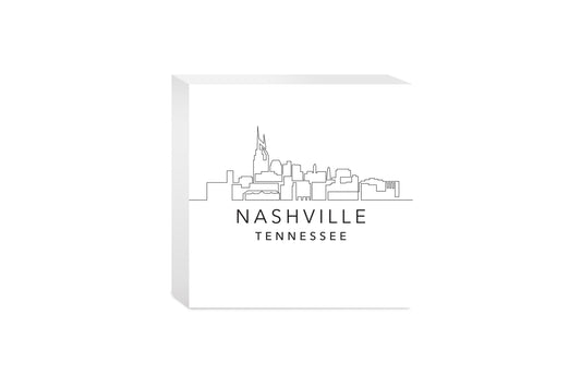 Minimalist B&W Tennessee Nashville Skyline | Wood Block | Eaches | Min 4