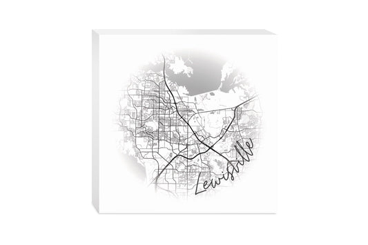 Minimalistic B&W Texas Lewisville Circle Map | Wood Block | Eaches | Min 2