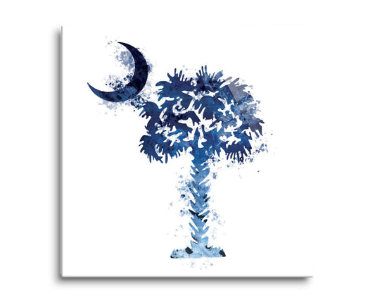 South Carolina Blue Water Color Palm Trees On White | Hi-Def Glass Art | Eaches | Min 2
