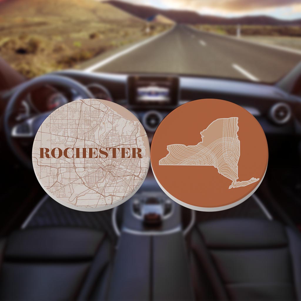 Modern Minimalist New York Rochester State | Absorbent Car Coasters | Set of 2 | Min 4