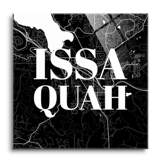 Minimalistic B&W Washington Issaquah Map | Hi-Def Glass Art | Eaches | Min 1