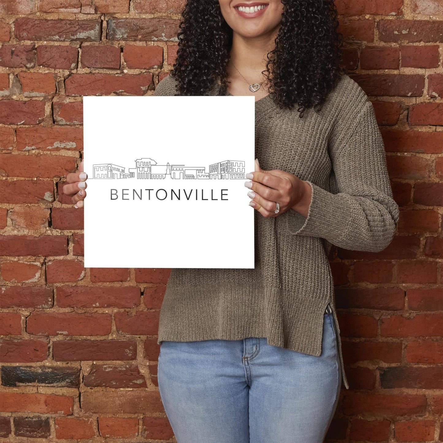 Minimalist B&W Arkansas Bentonville Skyline | Hi-Def Glass Art | Eaches | Min 1
