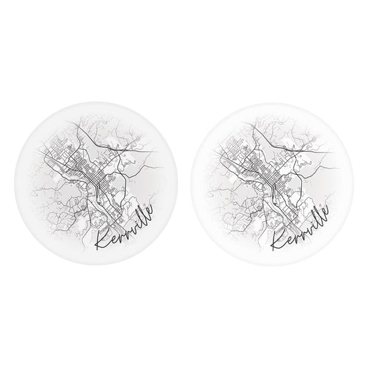 Minimalistic B&W Texas Kerrville Circle Map | Absorbent Car Coasters | Set of 2 | Min 4