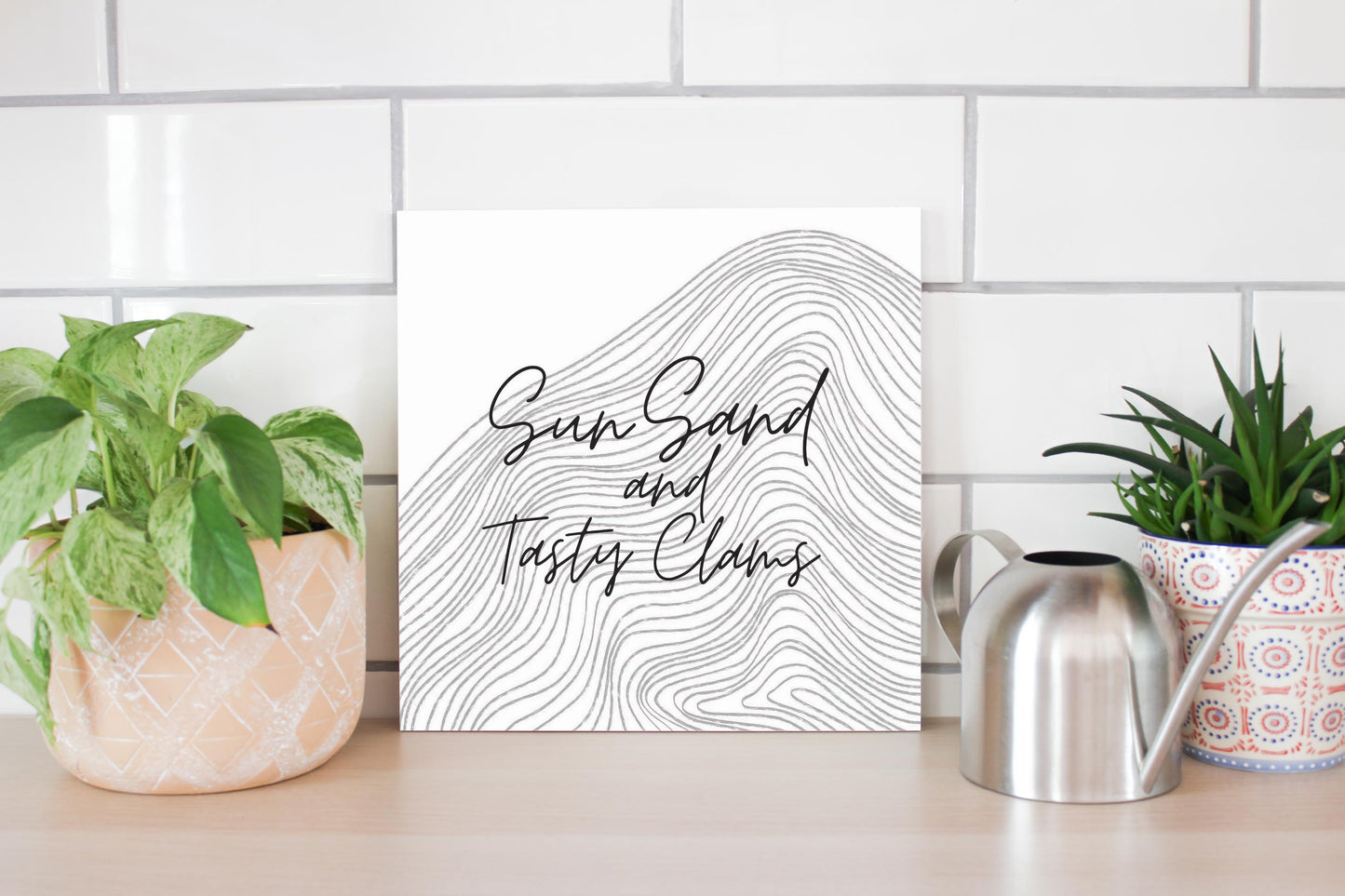 Minimalistic B&W Cape Cod Sun Sand Tasty Clams | Wood Sign | Eaches | Min 2