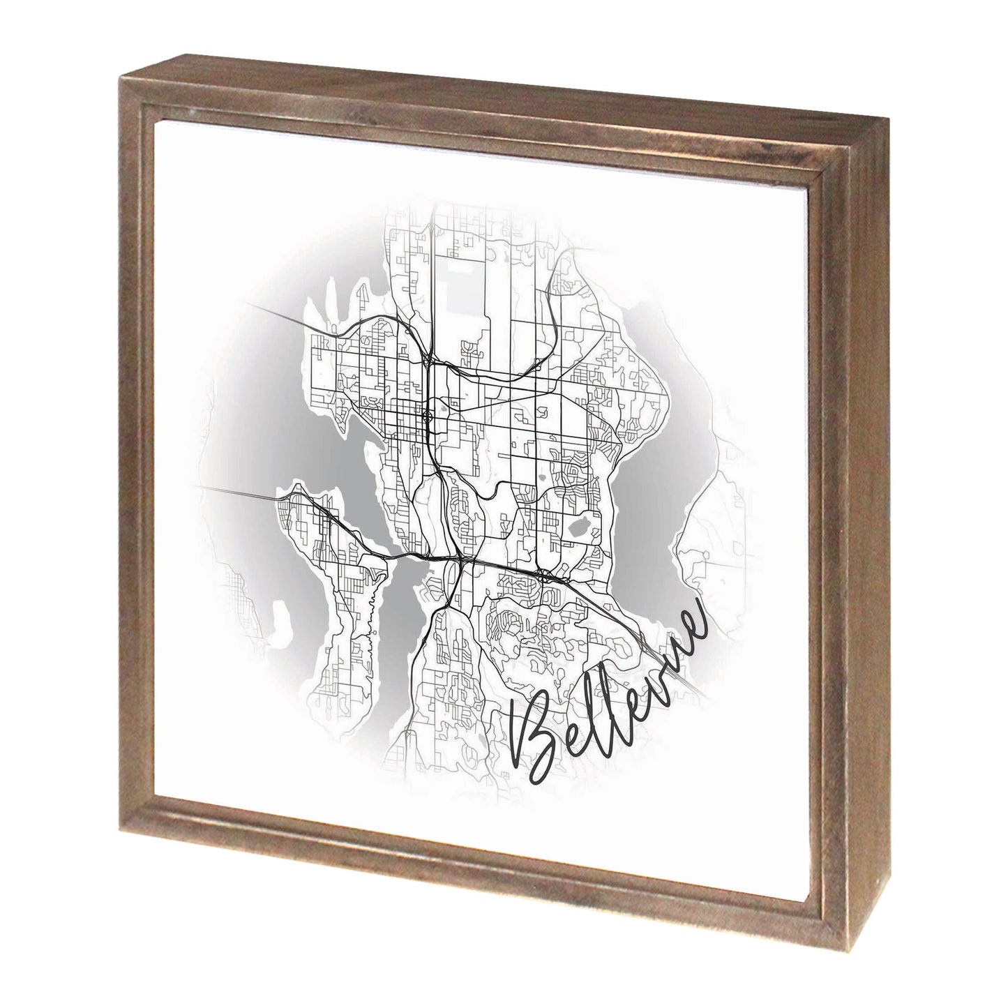Minimalistic B&W Washington Bellevue Circle Map | Wood Sign | Eaches | Min 1