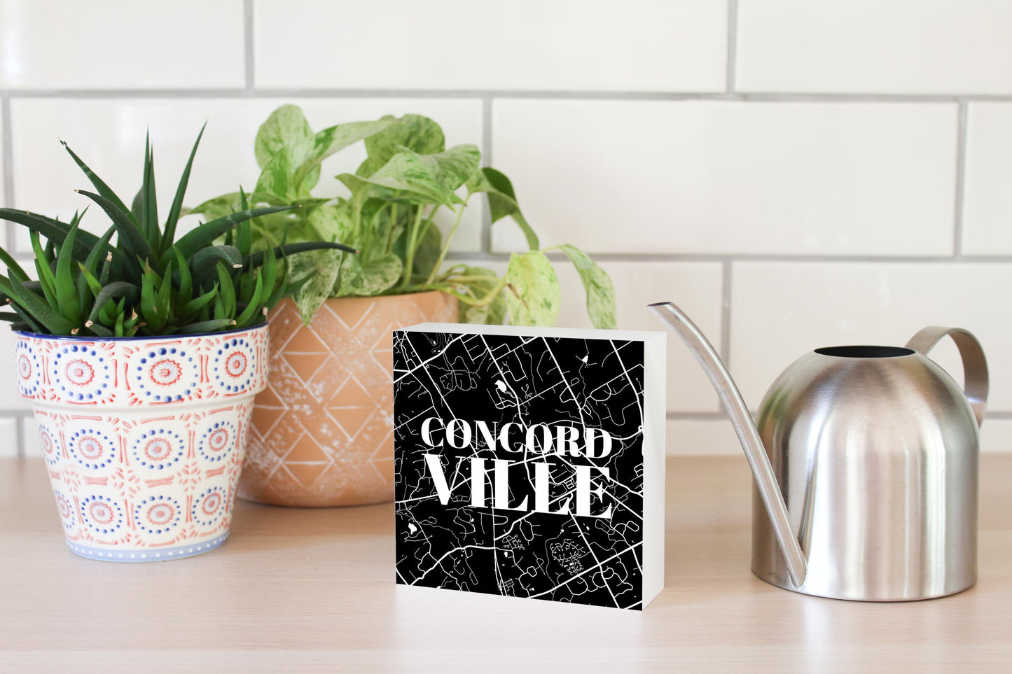 Minimalistic B&W Pennsylvania Concordville Map | Wood Block | Eaches | Min 4