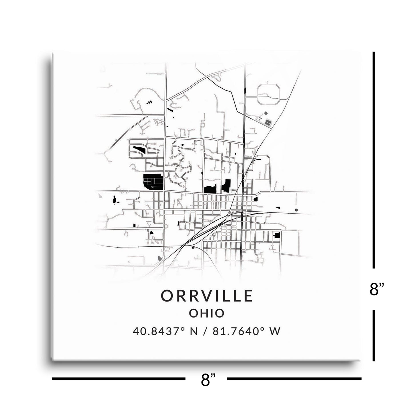Orrville Oh Minimalistic Map With Coordinates | Hi-Def Glass Art | Eaches | Min 2