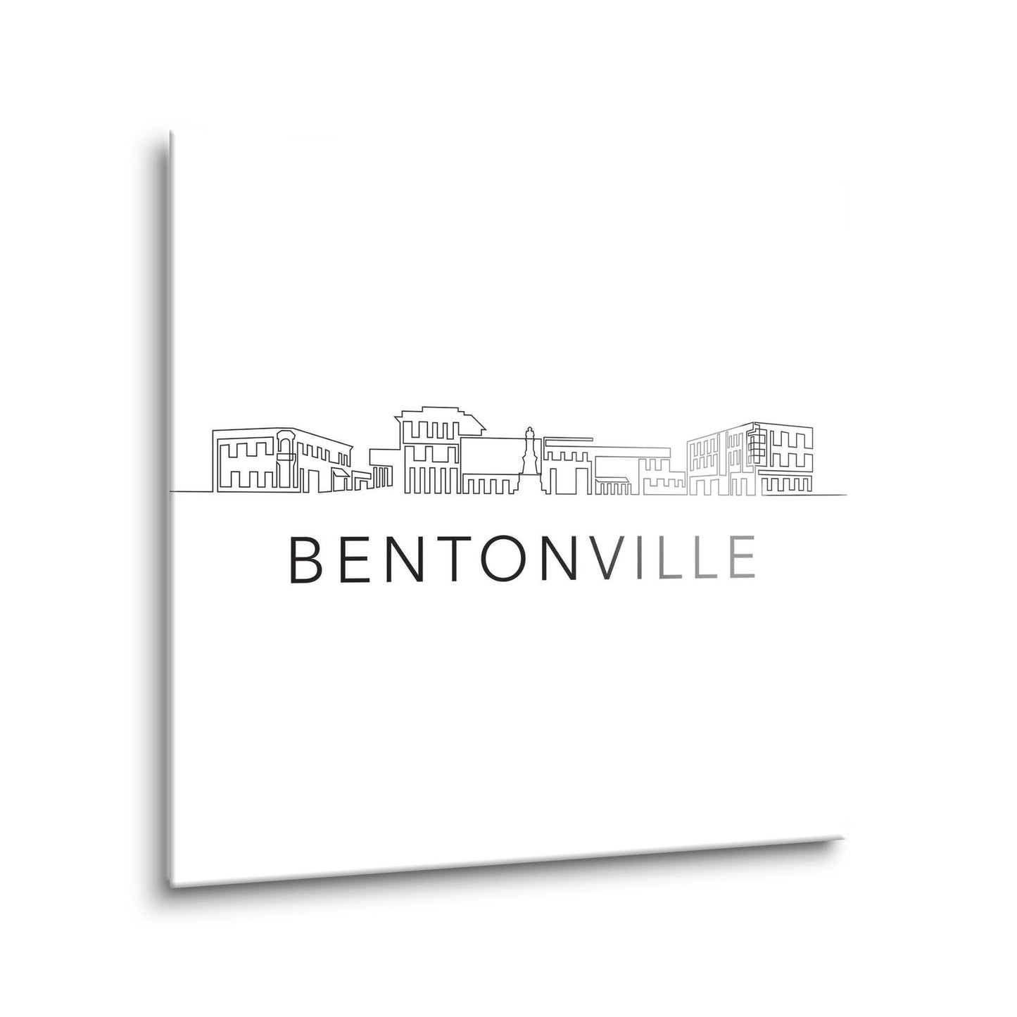 Minimalist B&W Arkansas Bentonville Skyline | Hi-Def Glass Art | Eaches | Min 1