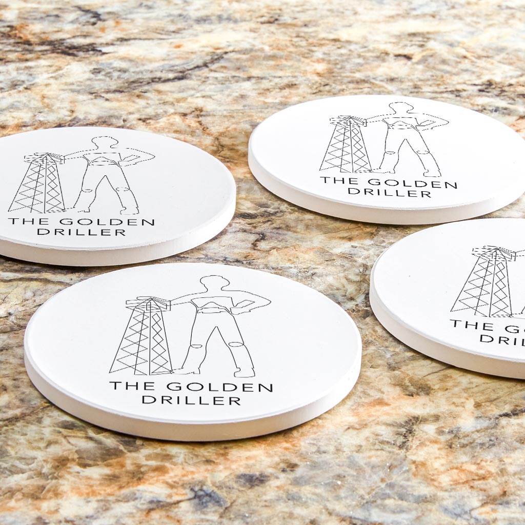 Modern Oklahoma Line Drawing The Golden Driller| Absorbent Coasters | Set of 4 | Min 2