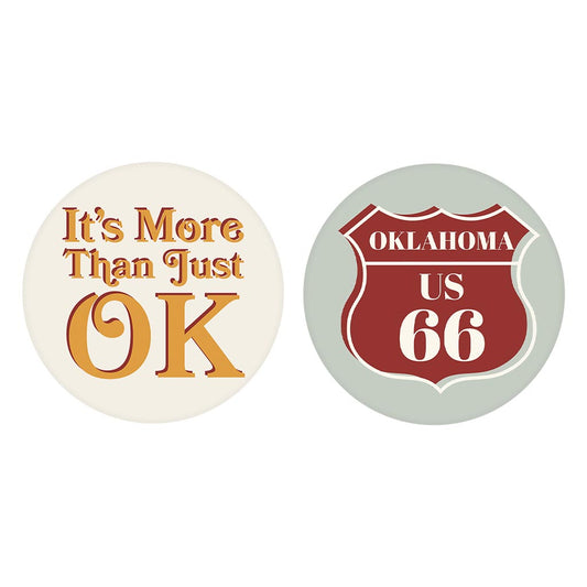 Modern Minimalist Oklahoma Set | Absorbent Car Coasters | Set of 2 | Min 4