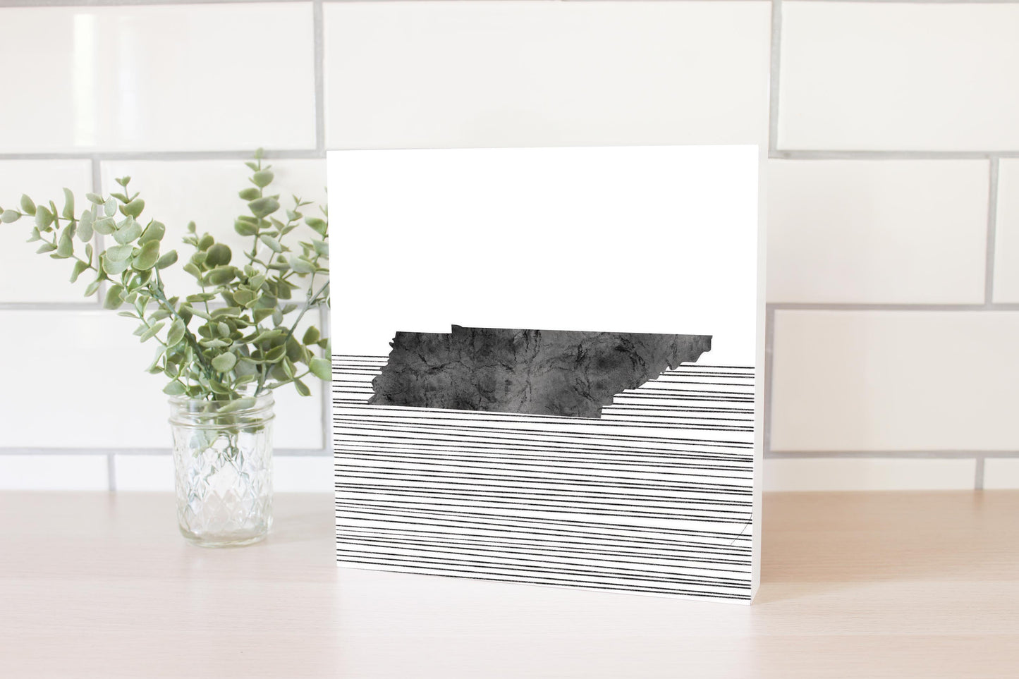 Minimalist B&W Tennessee State With Straight Lines | Wood Block | Eaches | Min 2