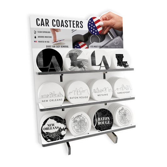 Modern Black & White Louisiana Car Ceramic Coaster Loaded Display POP Min of 1