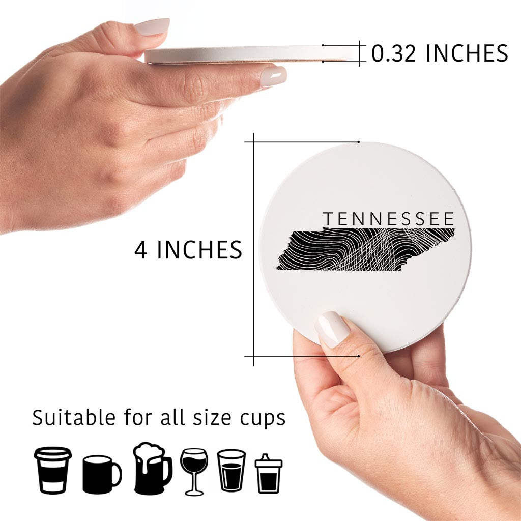 Minimalist B&W Tennessee State Name | Absorbent Coasters | Set of 4 | Min 2