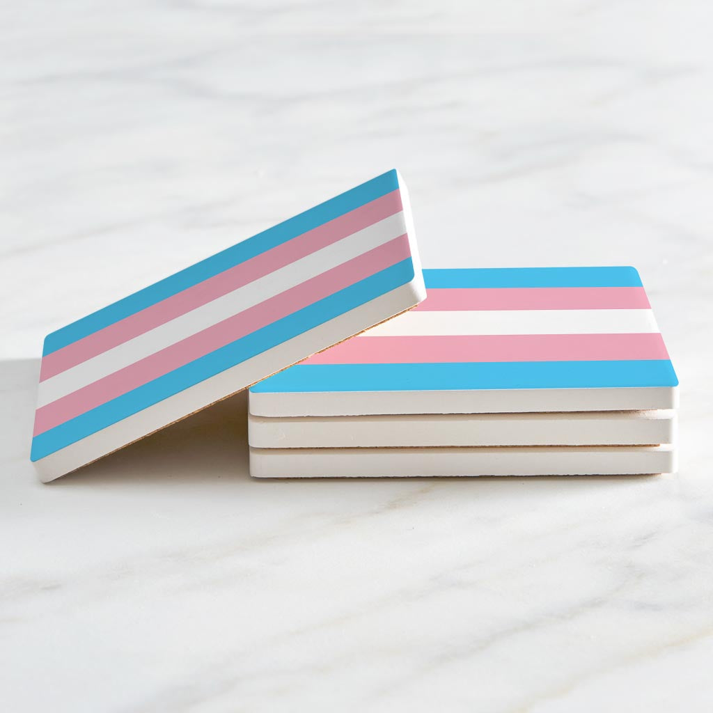 Transgender Pride Flag Colors | Absorbent Coasters | Set of 4 | Min 2