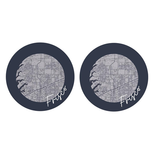 Modern Minimalist Texas Colors Frisco Circle Map | Absorbent Car Coasters | Set of 2 | Min 4