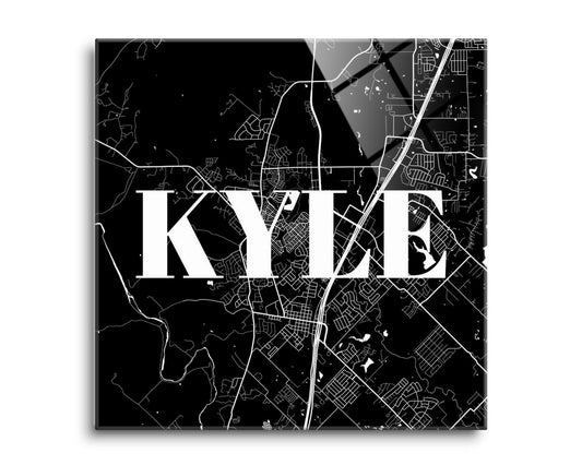 Minimalistic B&W Texas Kyle Map | Hi-Def Glass Art | Eaches | Min 2