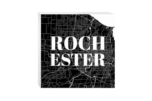 Minimalistic B&W New York Rochester Map | Wood Block | Eaches | Min 2