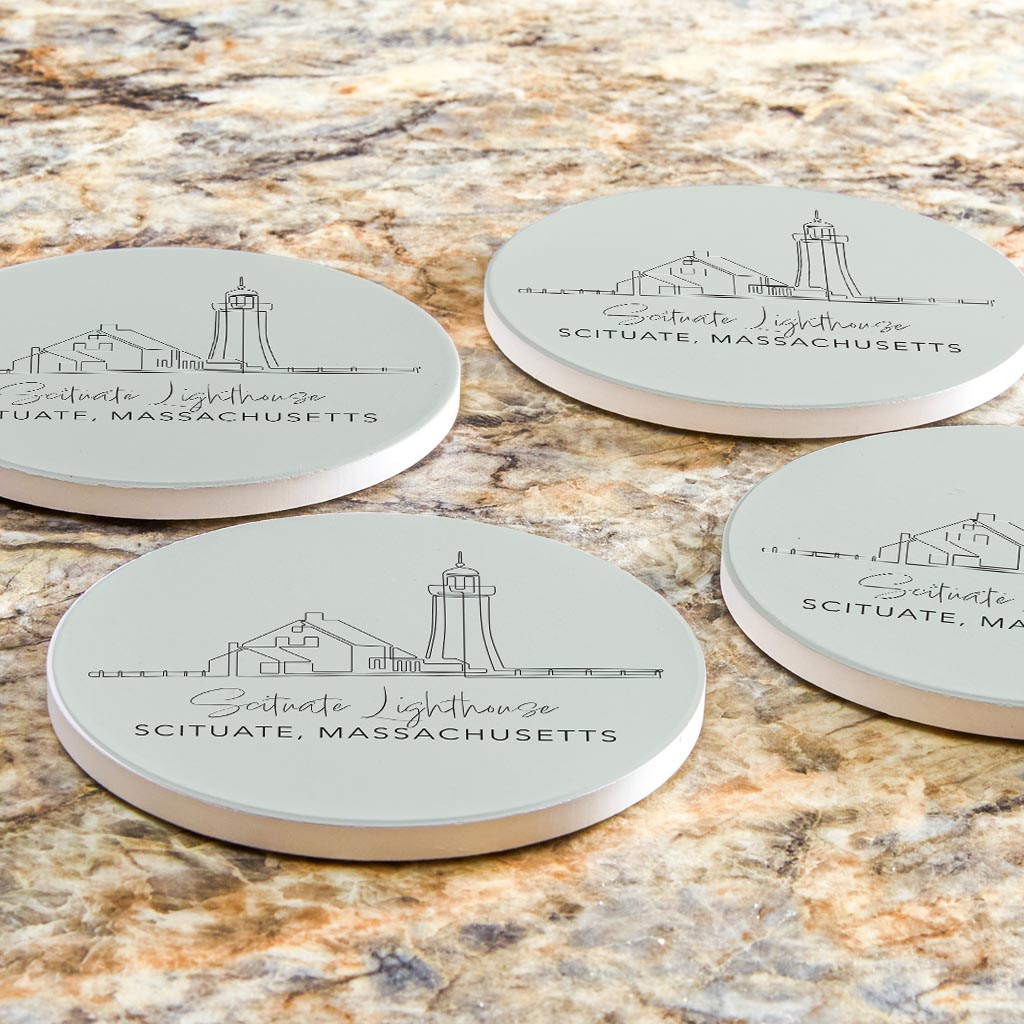 Scituate Lighthouse Muted Coastal | Absorbent Coasters | Set of 4 | Min 2