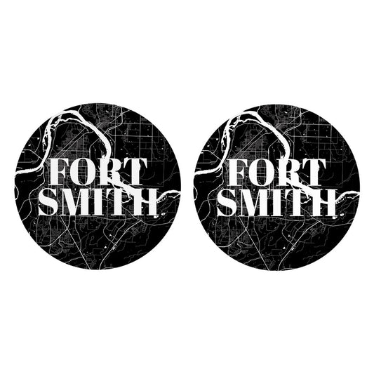 B&W Minimalist Arkansas Fort Smith Map | Absorbent Car Coasters | Set of 2 | Min 4