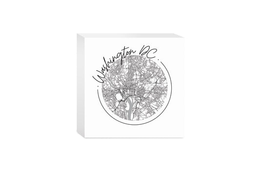 Minimalistic B&W Washington Dc Circle Map | Wood Block | Eaches | Min 4