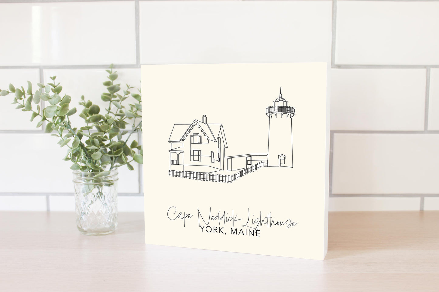 Cream Cape Neddick Lighthouse | Wood Block | Eaches | Min 2