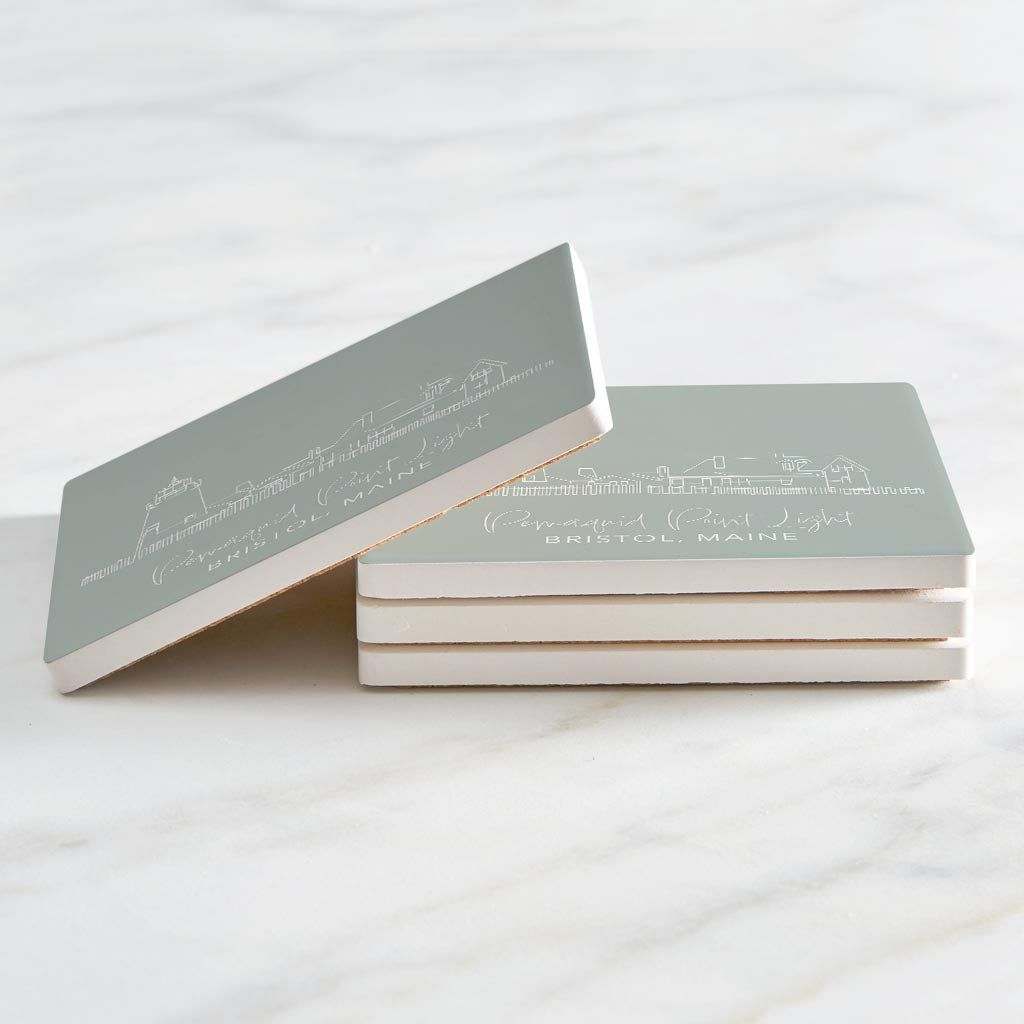 Pemaquid Point Light Muted Coastal | Absorbent Coasters | Set of 4 | Min 2